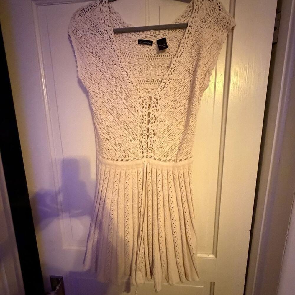 Moda International Cream Cotton Crochet Knit Fit and Flare Mini Dress